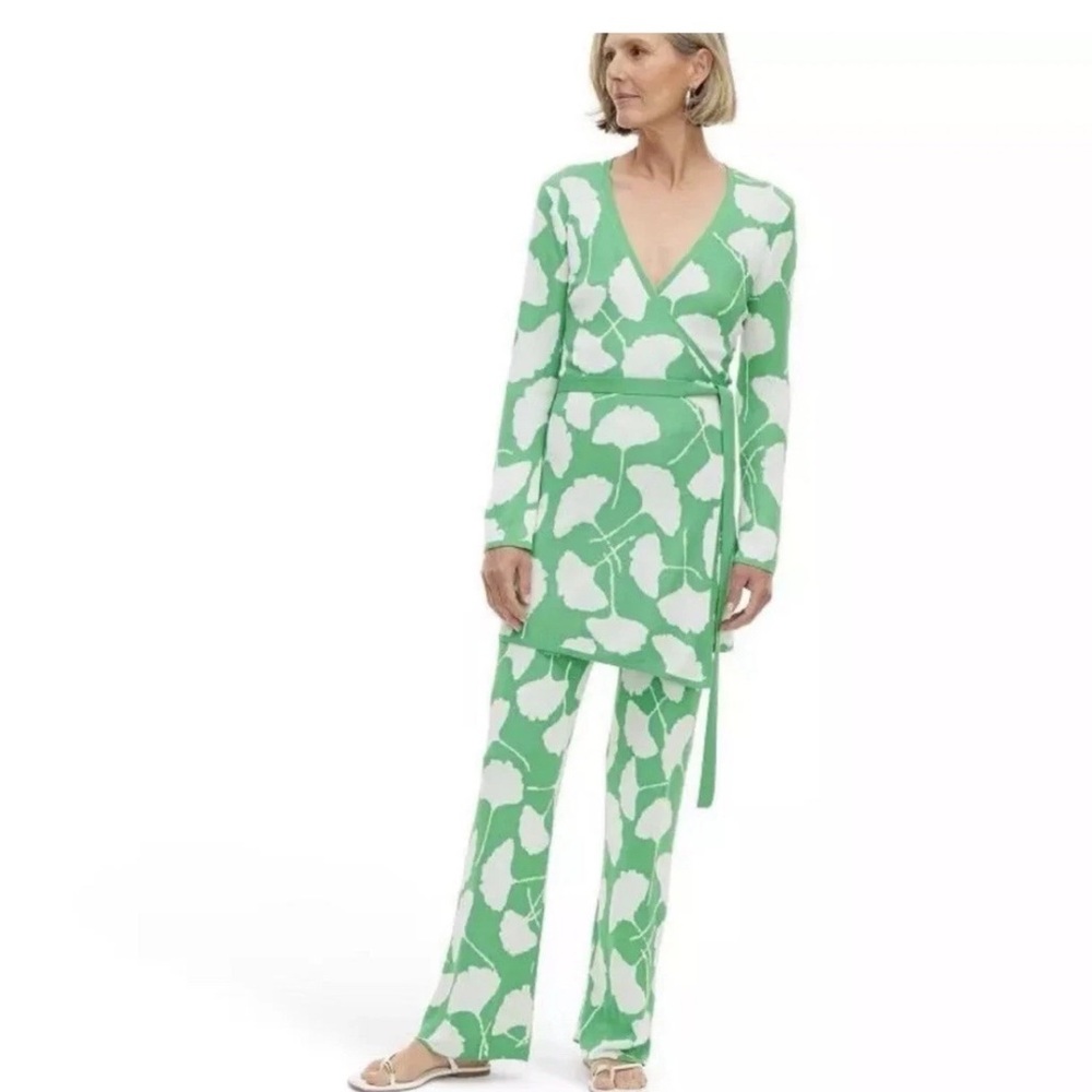 Diane Von Furstenberg DVF x Target Green White Gingko Sweater Wrap Tunic Dress S - Picture 4 of 10